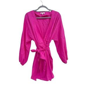 WAYF Wrap Mini‎ Dress, Long Sleeve, V Neck, Linen, Sz XS